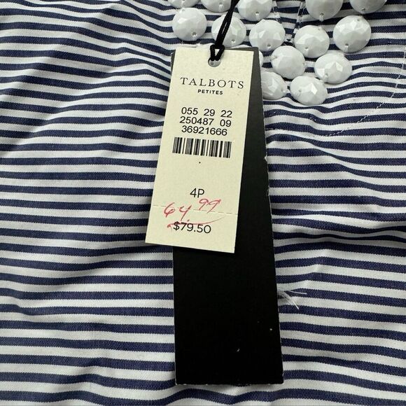 NWT Talbots Blue White Striped Beaded Sleeveless Blouse Tank Size 4P Stretch - Picture 8 of 12
